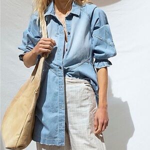 NWT Free People Hannah Denim Mini Dress Cotton Jean Oversized Retro Boho XS Chic